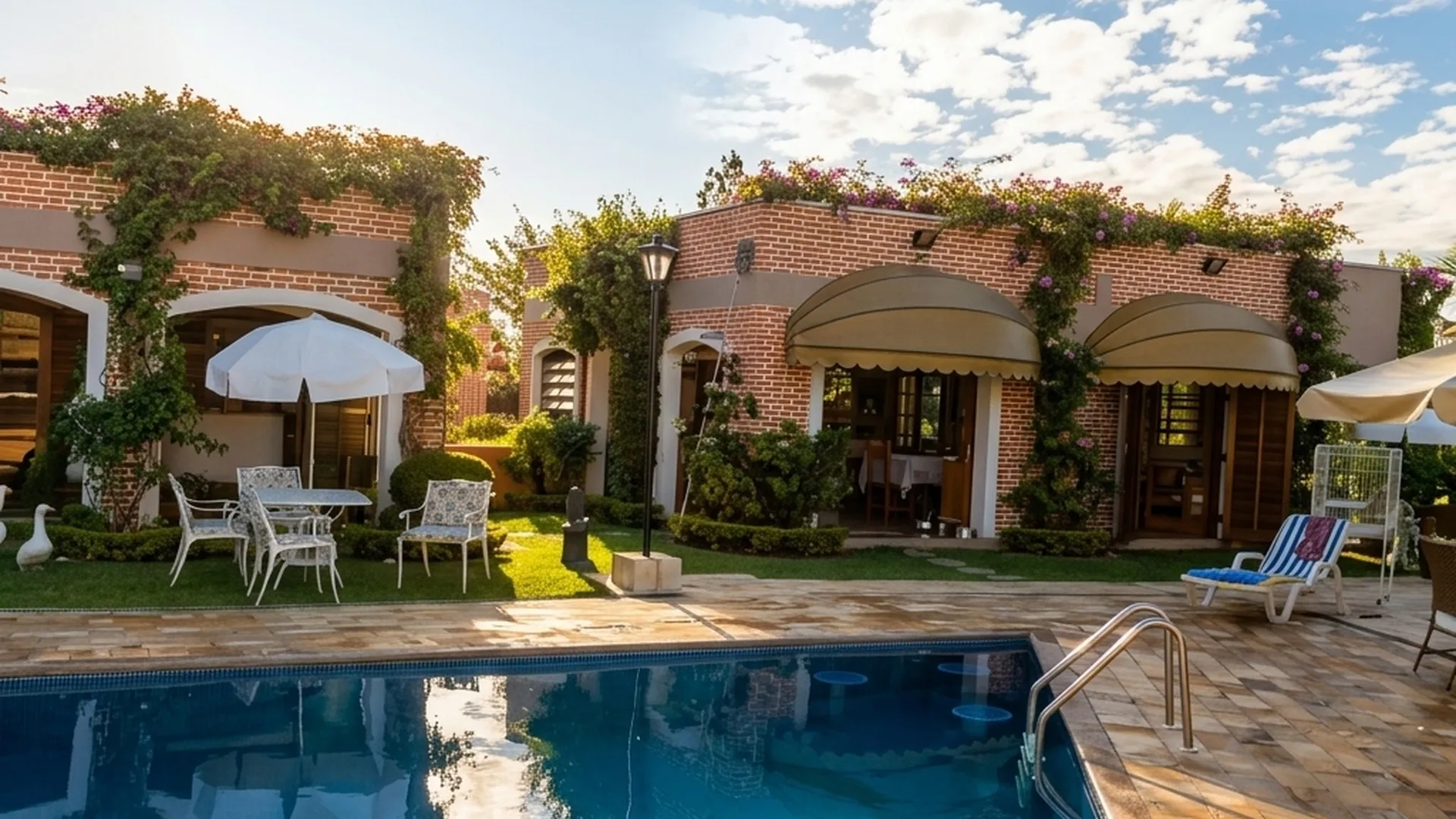 Área externa de lazer junto à piscina